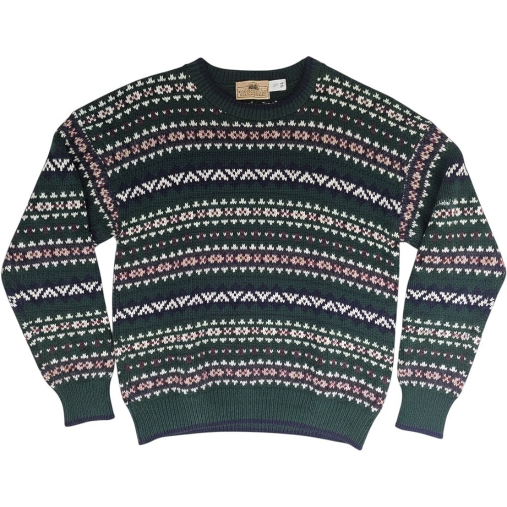 Vintage Woods Sweater Mens XL Green Fair Isle Cotton Crewneck 90s Retro Heritage